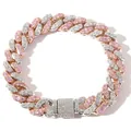 Bracciale cubano 12mm bicolore con zirconi rosa e bianchi incastonati in oro rosa e argento - Zirconia Rosa Bianco (Stile L)