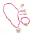 Set gioielli con girasole e perle finte rosa con collana, bracciale e fermagli per bambine - Stile Fermaglio / Rosa Rossa