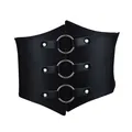 Ceinture corset large noire à la mode avec trois anneaux argentés pour femme, élastique - L / Style Créole Ronde