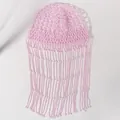 Catena per capelli in perle rosa con lunghe nappe per un elegante stile da sposa - Rete per capelli con nappe di perle rosa (HS-J7487PINK)