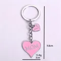 Portachiavi cuore rosa con ciondoli MOM e LOVE, regalo di moda lungo 9,8 cm - Stile Cuore MOM e LOVE / Rosa