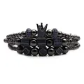 Three-piece men's beaded bracelet set featuring black beads and blue zircon crown accents - Black Blue Zircon Bundle