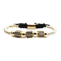 Detail of adjustable gold bead bracelet featuring blue zircon micro-paved cubes - Hexagonal Pillar Style (4727999226142) / Gold Blue Zircon Hexagonal Pillar