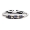 Adjustable black woven bracelet with silver beads and blue zircon pave square charms - Hexagonal Pillar Style (4727999226143) / Silver Blue Zircon Hexagonal Pillar