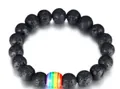 Handgemachtes Perlenarmband mit schwarzen Lavasteinen und einer Regenbogen-Perle - 10mm / Lavastein