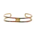 Macro shot of double-band gold bangle with emerald-cut yellow stone and rainbow zircon - Double Layer Rainbow Row