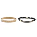 Goldener Armreif mit römischen Ziffern und schwarzes Armband mit blauen Zirkonsteinen - Goldener Armreif Und Gewebtes Armband