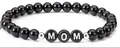 Polished black beaded bracelet with silver spacers and a white MOM letter bead - MOM Letter Style / Black (Agate)