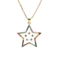 Gold star necklace with white enamel inlay and colorful gemstone border for women - Pentagram Style