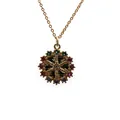 Golden necklace with a black enamel round pendant featuring colorful gems and star motif - Snowflake Star Style (O Chain Anchor)