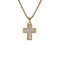 Hip hop gold titanium steel cross pendant necklace with white crystals on rope chain - Pave Rhinestone Cross Style (SSN00014ST)