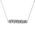 Versilberte Halskette mit horizontalem Gliederkettenanhänger und schwarzen Zirkonias - Schwarz-Weiß-Gliederbar-Stil (Platin-Mehrring)