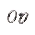 Matte finish couple ring set with round solitaire zircon in silver-tone stainless steel - 17 / Silver Tone Couple Style (SSR0017)