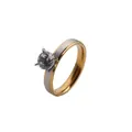 Two-tone matte silver and gold ring with center-set round zircon stone on white background - 17 / Two-tone Zirconia Style (SSR0017GoldA-1)
