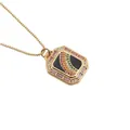 Gold-plated octagon pendant necklace with rainbow zircon inlay on black enamel base - Black Enamel Octagonal Rainbow Style (YH00898) / Black