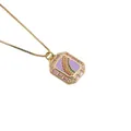 Gold plated copper necklace with purple enamel octagon pendant and rainbow zircon inlay - Purple Enamel Octagonal Rainbow Style (YH00894) / Purple