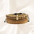 Heren set met gouden kroonarmband en roestvrijstalen manchet met Romeinse cijfers - Set van 3 / Goud