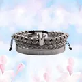 Heren retro zilveren kroon armband set met romeinse cijfers roestvrijstalen armband - Set van 3 / Staalkleur
