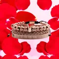 Heren vintage kroon en Romeinse cijfers roestvrijstalen armband set in roségoudkleur - Set van 3 / Roségoud