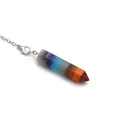 Polished hexagonal seven chakra crystal stone pendant necklace with silver chain - Hexagonal Column Style (NSN0059)