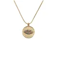Detailopname van de gouden evil eye hanger met zirkonia en fijne schakelketting - Kleurrijke Steen Ingelegde Stijl (CX00966)