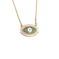 Vergulde ketting met boze oog hanger, groene en witte kristallen en boxketting - Kleurrijke Zirkonia Ronde Stijl (0630)