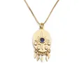 Gouden evil eye ketting met blauwe zirkoon, sterrenstraal en ruitvormige kwastjes - Ovale Sterrenstoot Kwastje Stijl (0951YH)