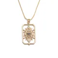 Gouden ketting met Evil Eye hanger, zirkonia steentjes en een verfijnde box-ketting - Rechthoekige Holle Stijl (CN001098YS)