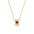 Retro square gold pendant necklace with starburst texture and red heart gemstone - Gold