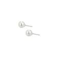 Pendientes de botón en plata S925 con perlas blancas redondas de diseño clásico minimalista - Blanco Crema / Pequeño