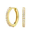 Luxurious gold huggie earrings with full pave cubic zirconia stones in a minimalist design - Gold / 6mm