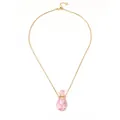 Detailed close-up of a pink gemstone perfume bottle pendant on a 18K gold-plated chain - Pink Perfume Bottle Style (ML-XYNSN0227)