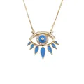 Golden evil eye necklace with micro-paved crystals and blue enamel detail on a box chain - Bright Blue Pupil Eyelash Eye Shape Style (CB00950CX Blue) / Blue