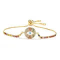 Adjustable gold plated evil eye bracelet with colorful zircons on a white background - Pave Multicolor Zircon Evil Eye Style (CB0322CX)