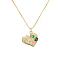 Gold heart pendant necklace featuring multi-colored micro-pave cubic zirconia on box chain - Heart Style 3