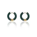 French vintage style dark green enamel and gold hoop earrings shown on white background - Dark Green
