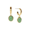 Vintage gold hoop earrings with emerald green aventurine stone pendants for women - Emerald Green Gemstone Earrings