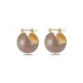 Boucles d'oreilles hémisphériques dorées vintage avec émail kaki au style élégant - Or 14K Café Léger