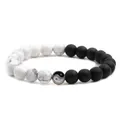 Bracciale elastico con turchese bianco, onice nera e simbolo Tai Chi Yin Yang - Turchese Bianco E Nero Opaco