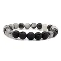 Elastic beaded bracelet featuring natural black lava stone and rutilated quartz beads - Black Rutilated Quartz + Lava Stone