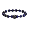 Pulsera elástica de cuentas de ojo de tigre azul con amuleto de corona negra - Corona de Ojo de Tigre Azul