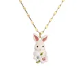 Chic gold rabbit pendant necklace with pink ears, colorful flowers, and tiny gems - Enamel Rabbit with Flowers (CN001511YS)