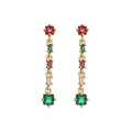Gold-plated geometric earrings with colorful tiered gemstones and drop crystals - Multicolor Gem Long Style (CE00118CX)