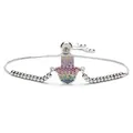 Adjustable silver Hamsa bracelet with colorful zircon stones and pull-slide buckle - Hamsa Hand (CB00360CX)
