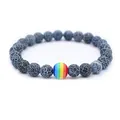 Rainbow bead bracelet with grey dragon vein stones and natural white crackle patterns - Weathered Agate