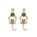 Gold plated scorpion earrings with heart-shaped emerald and colorful zircon stones - Scorpion Shape Emerald (CE00119cx)
