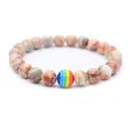 Rainbow bead and marble texture white pine stone beaded bracelet for men and women - Red Network Stone