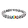 Handmade stretch bracelet with grey natural stone beads and one rainbow focal bead - Map