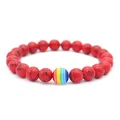 Handmade red stone beaded bracelet with unique rainbow striped centerpiece bead - Red Turquoise