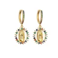 Vergulde Guadalupe oorbellen met kleurrijke edelstenen en religieuze hangers - Gouden Maagd Maria (CE0082YH Goud)
